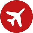 Icon Flugzeug auf rotem Kreis