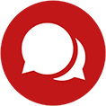 Icon zwei Sprechblasen auf rotem Kreis
